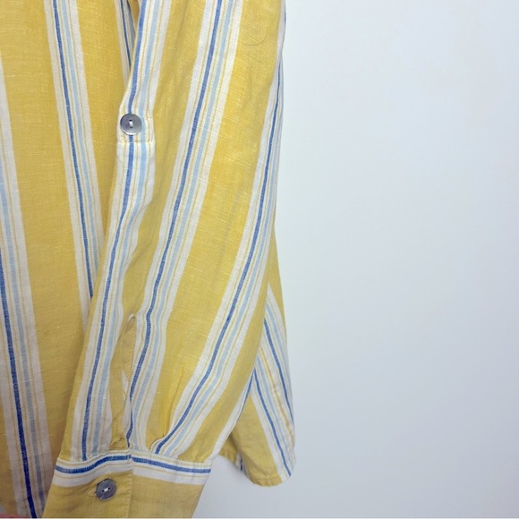 J. Jill Love Linen Striped Long Sleeve Popover Shirt Yellow White Coastal Beachy - Picture 9 of 13